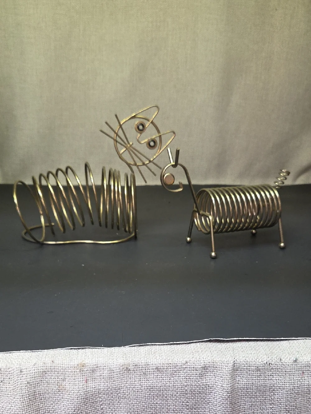 Vintage MCM CAT &‎ DOG Brass Metal Mail Holder Organizer
